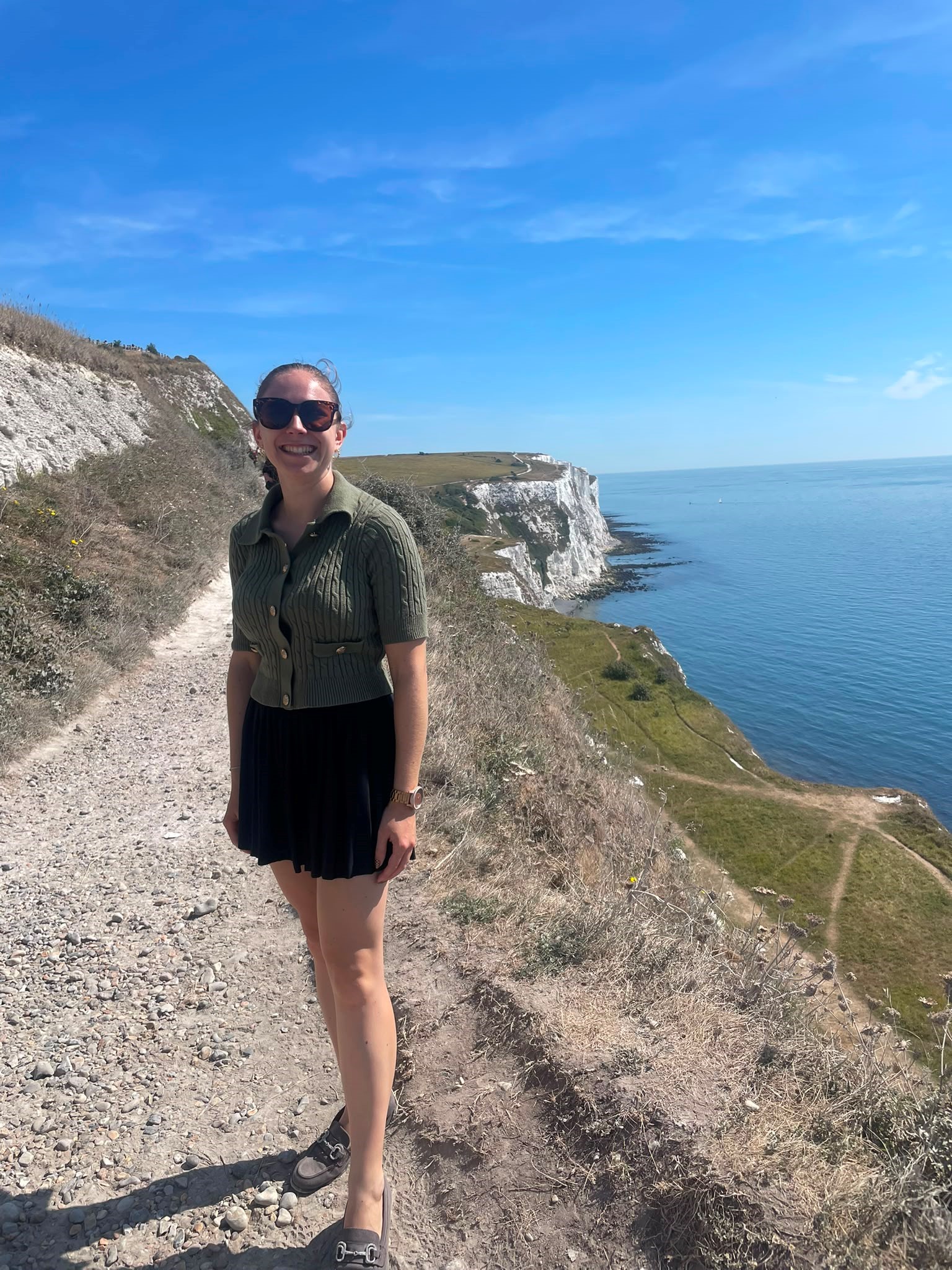 Student on a coastal walk on the White Cliffs of Dover